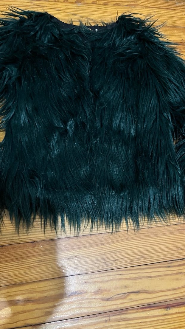 Zümrüt yeşili kürk Kadın Midi Ceket - Görsel 5