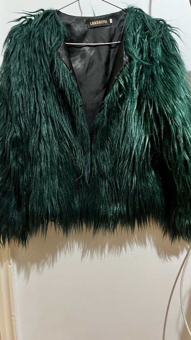 Zümrüt yeşili kürk Kadın Midi Ceket - Görsel 3