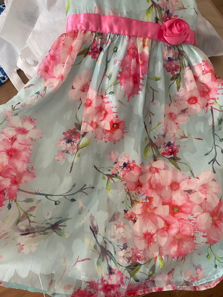 Çiçek Desenli Kemerli Kız Elbisesi - Görsel 2