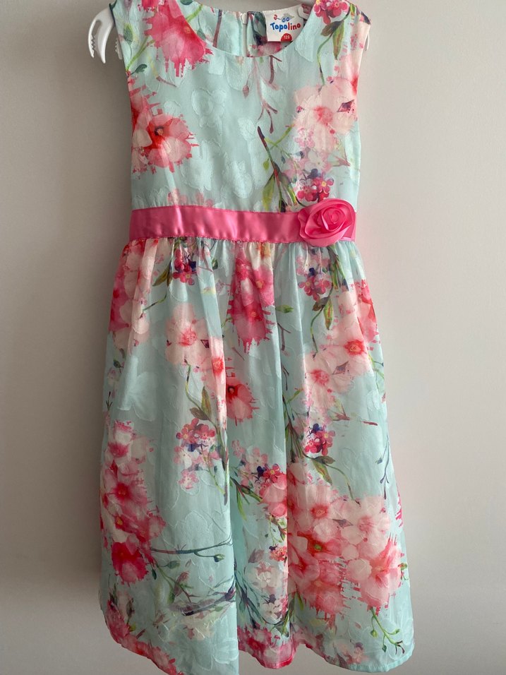 Çiçek Desenli Kemerli Kız Elbisesi - Görsel 3