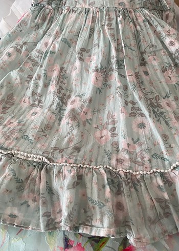 Kız Çocuk Pastel Turkuaz Renkli Fırfırlı Elbise - Görsel 7