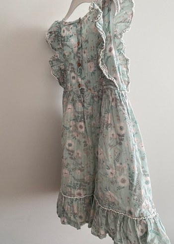 Kız Çocuk Pastel Turkuaz Renkli Fırfırlı Elbise - Görsel 4