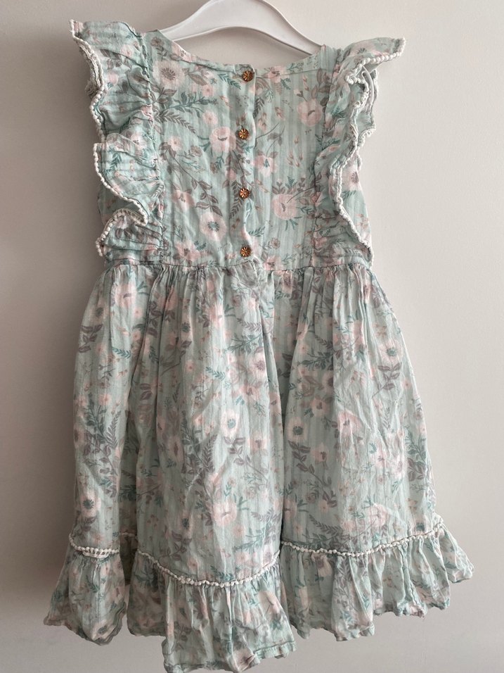 Kız Çocuk Pastel Turkuaz Renkli Fırfırlı Elbise - Görsel 5