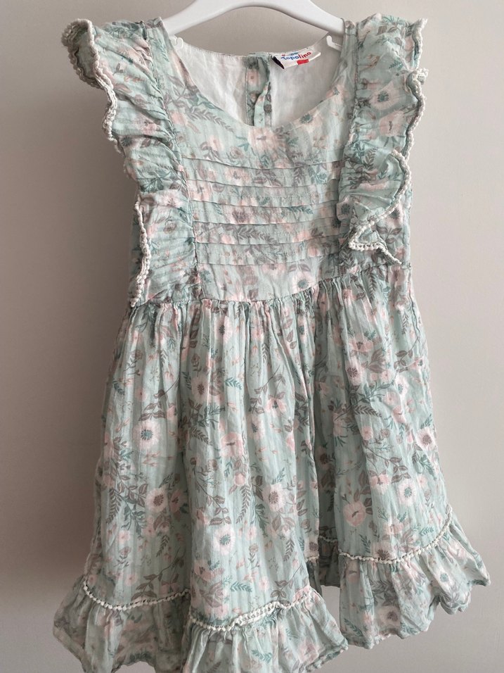 Kız Çocuk Pastel Turkuaz Renkli Fırfırlı Elbise - Görsel 2