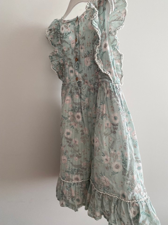 Kız Çocuk Pastel Turkuaz Renkli Fırfırlı Elbise - Görsel 4