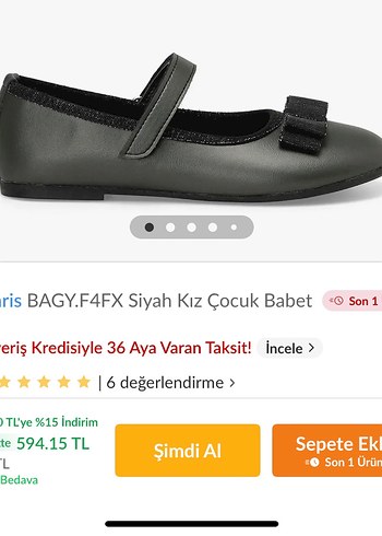 Polaris Simli Tokalı Kız Çocuk Babet Ayakkabı