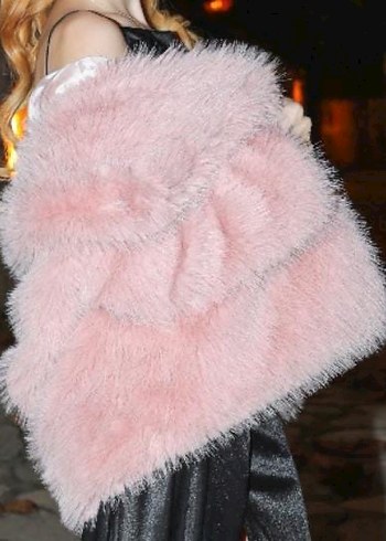 Pembe Kadın Midi Boy Kürklü Ceket - Görsel 2