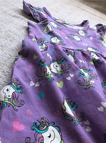 5 Yaş Beden mor Renk 1576 / ZARA UNICORN YAZLIK PENYE ELBİSE 5/6 yaş
