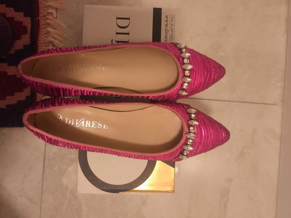 Pullu Pembe Dolgu Topuklu Abiye Ayakkabı - Görsel 5