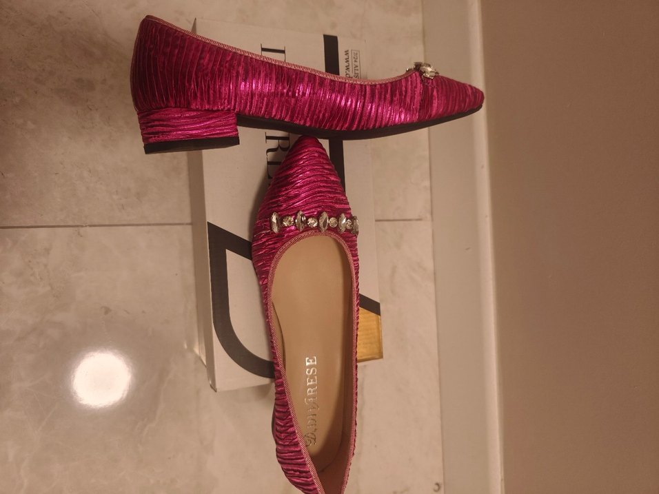 Pullu Pembe Dolgu Topuklu Abiye Ayakkabı - Görsel 3