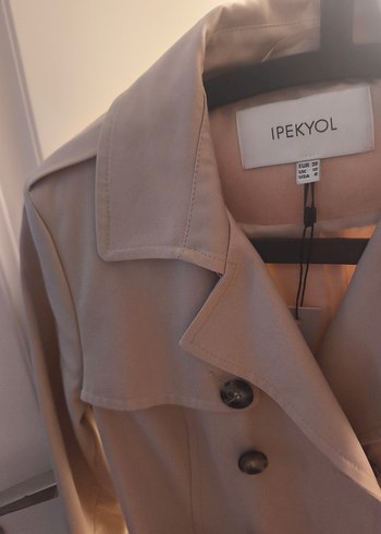 Bej, Kemerli Midi Kadın Trençkot - Görsel 5