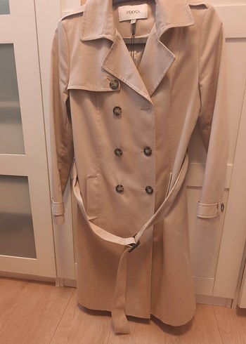 Bej, Kemerli Midi Kadın Trençkot - Görsel 3