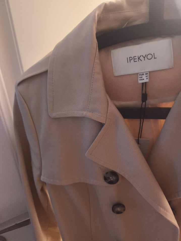 Bej, Kemerli Midi Kadın Trençkot - Görsel 5