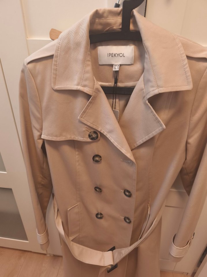 Bej, Kemerli Midi Kadın Trençkot - Görsel 4