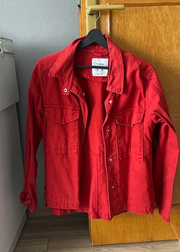 Kadın Kırmızı Düğmeli Denim Ceket