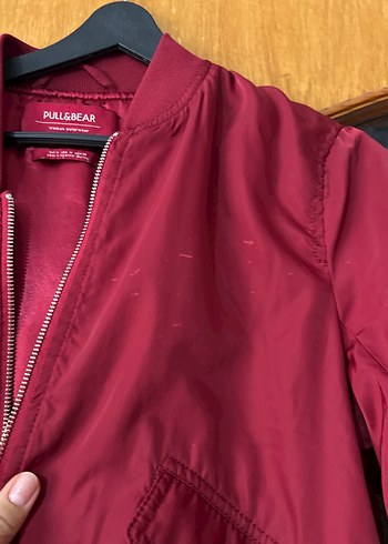 Pull and Bear Bordo Fermuarlı Dar Kesim Kadın Ceket