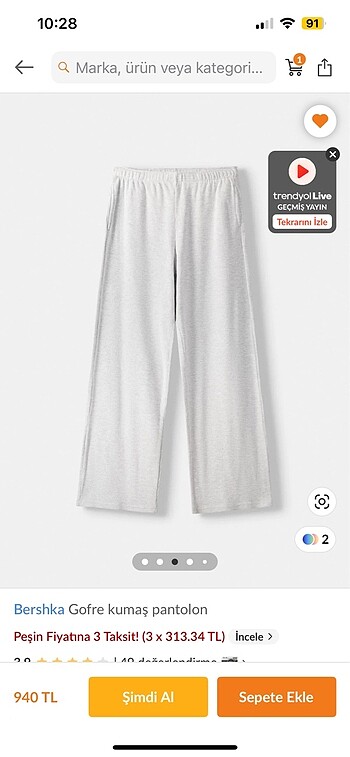 Bershka gofre kumaş pantolon