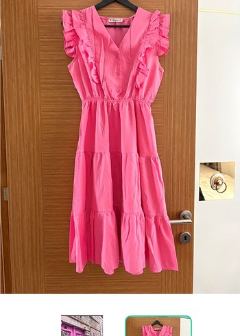 Trendyol & Milla Canli Pembe Volanli Midi Elbise