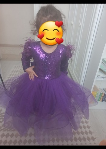 4 Yaş Beden mor Renk Mor Gösterişli Kız Çocuk Elbisesi