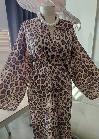 universal Beden Bohem Leopar Desenli Uzun Kadın Kimono