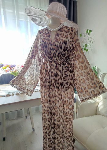Diğer Drapeli Leopar Desenli Uzun Bohem pareo
