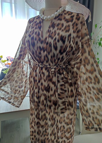 Drapeli Leopar Desenli Uzun Bohem pareo - Görsel 9