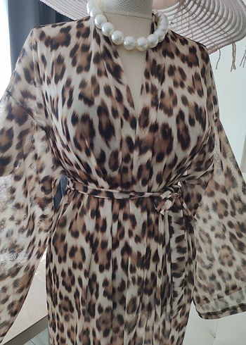 Drapeli Leopar Desenli Uzun Bohem pareo - Görsel 10