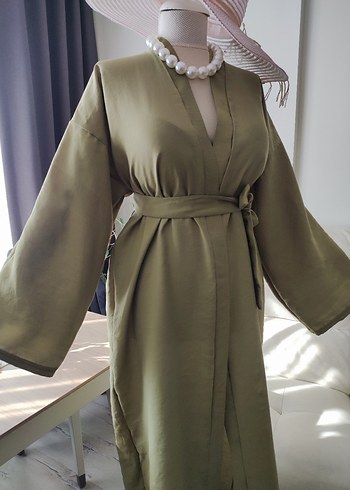 universal Beden haki Renk Bej Uzun Kollu Kadın Kimono
