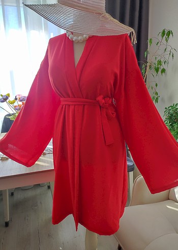 universal Beden kırmızı Renk Uzun Kırmızı Kadın Kimono V Yaka