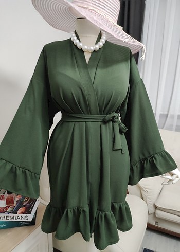 universal Beden Uzun Yeşil Bohem Kadın Kimono