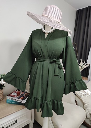 Uzun Yeşil Bohem Kadın Kimono