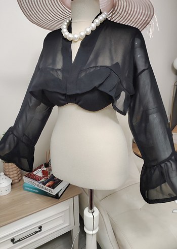 Siyah Drapeli Straplez Bolero - Görsel 7