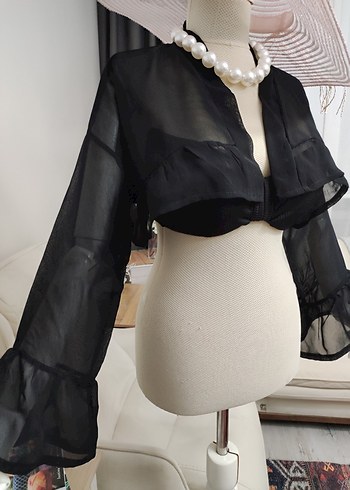 Siyah Drapeli Straplez Bolero - Görsel 6