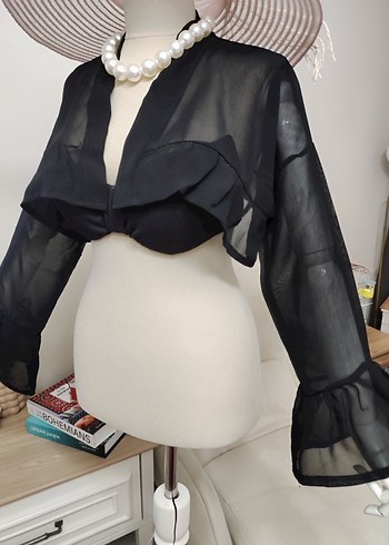 Siyah Drapeli Straplez Bolero - Görsel 8