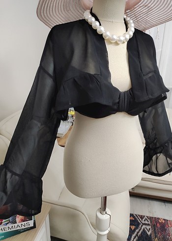 Siyah Drapeli Straplez Bolero - Görsel 5