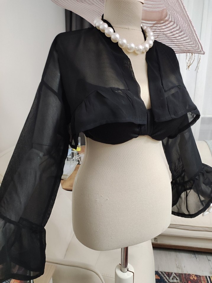 Siyah Drapeli Straplez Bolero - Görsel 3