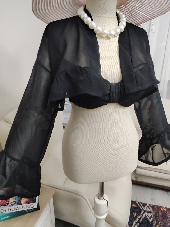 Siyah Drapeli Straplez Bolero - Görsel 4