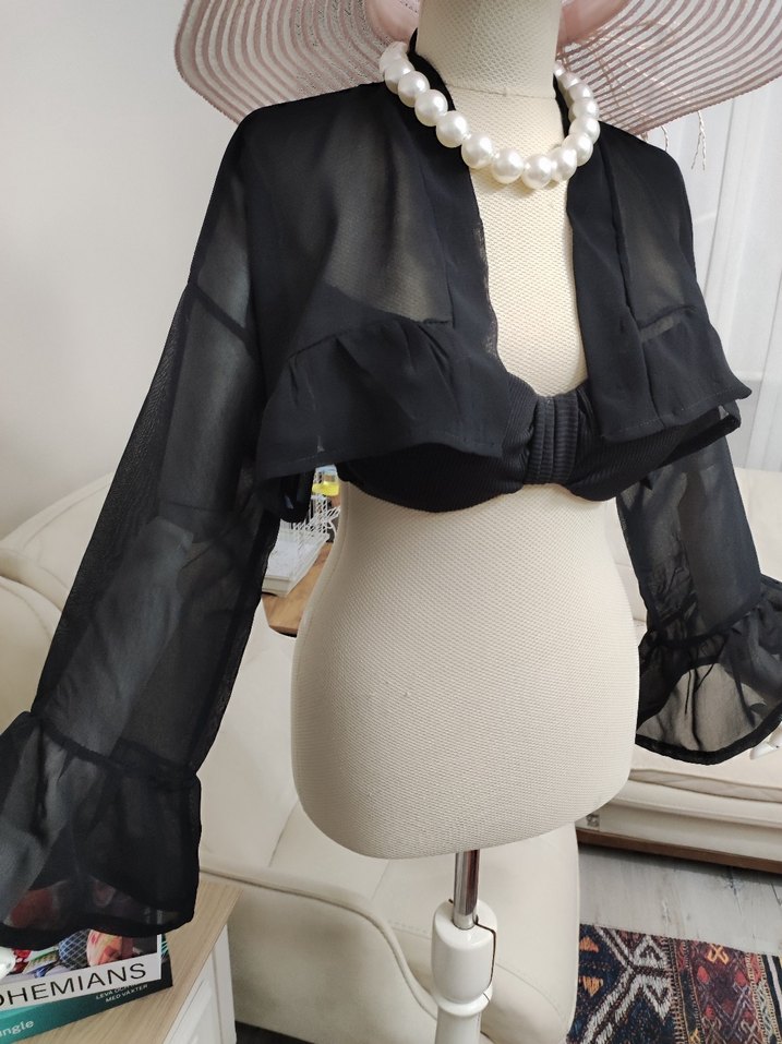 Siyah Drapeli Straplez Bolero - Görsel 5