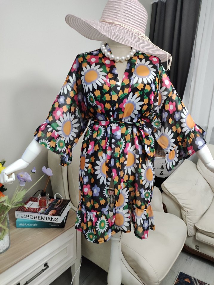 Çiçek Desenli Bohem Mini pareo - Görsel 2