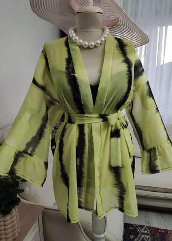 Sarı Batik Desenli Kemerli Mini Pareo - Görsel 6