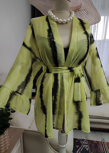 Sarı Batik Desenli Kemerli Mini Pareo - Görsel 5