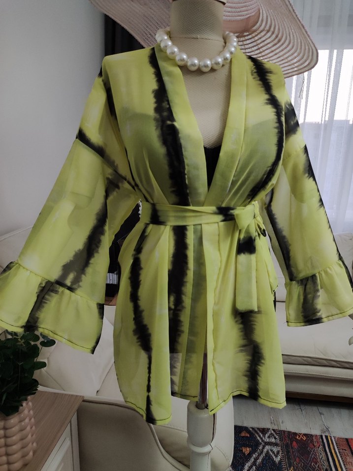 Sarı Batik Desenli Kemerli Mini Pareo - Görsel 5