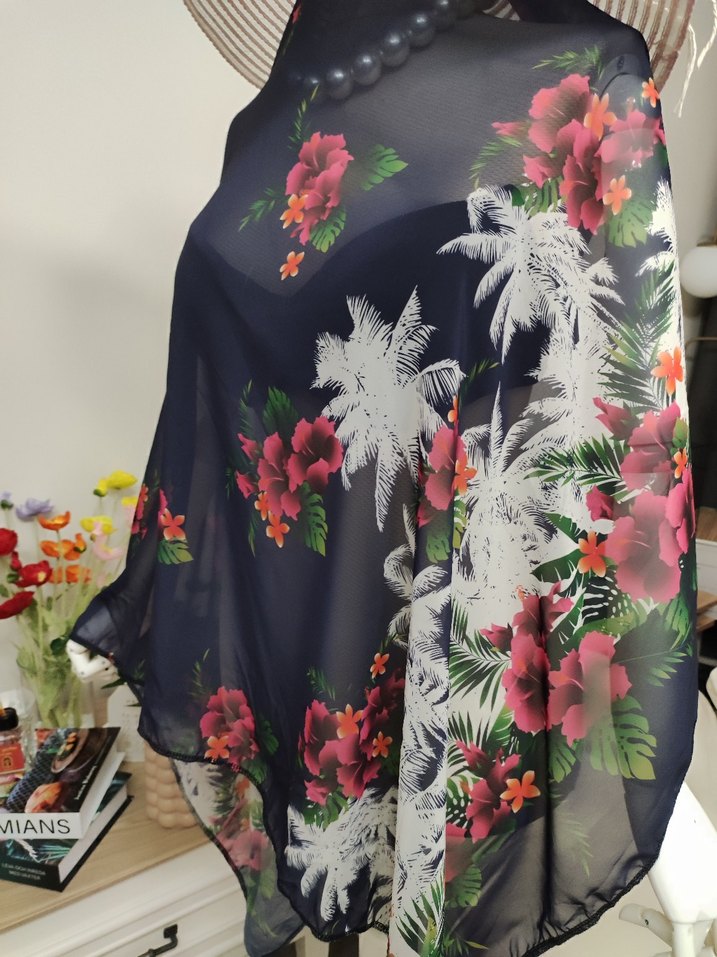 Çiçek Desenli Uzun Drapeli Kadın Pareo - Görsel 5