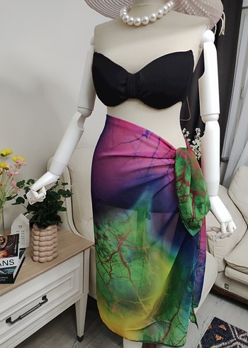 Çok Renkli Uzun Bağlamalı Pareo - Görsel 5