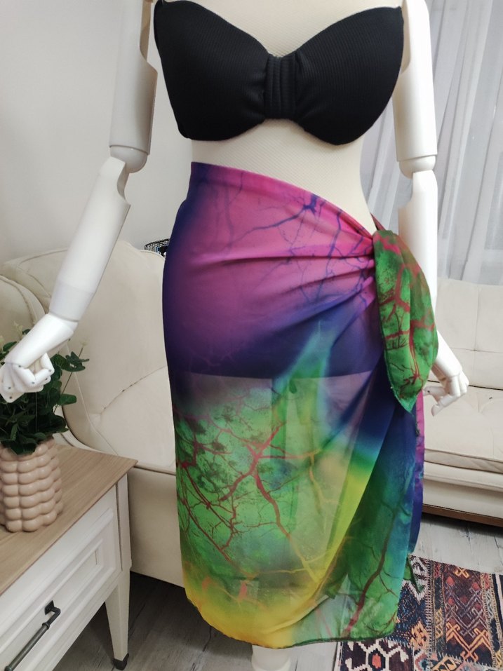 Çok Renkli Uzun Bağlamalı Pareo - Görsel 2