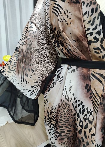 Leopar Desenli Dantel Detaylı Mini Kimono - Görsel 8