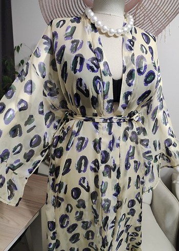 Bohem Tarz Uzun V Yaka Kadın Kimono - Görsel 5