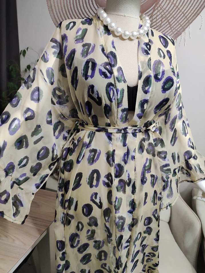 Bohem Tarz Uzun V Yaka Kadın Kimono - Görsel 5