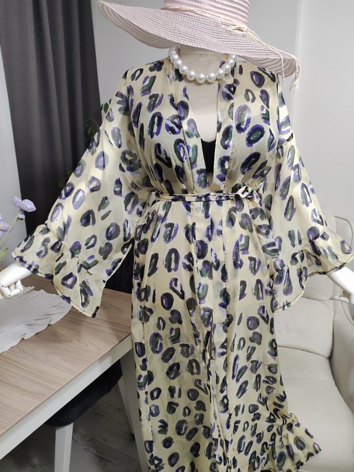 Bohem Tarz Uzun V Yaka Kadın Kimono - Görsel 3