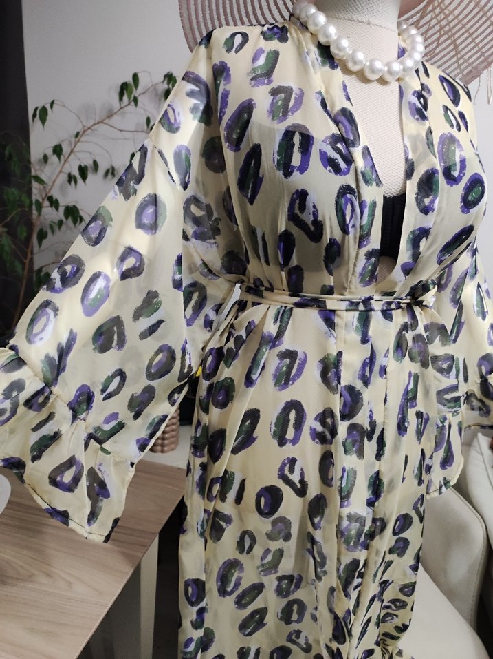 Bohem Tarz Uzun V Yaka Kadın Kimono - Görsel 4